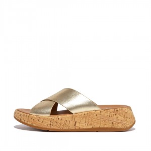 Ciabatte Fitflop F-Mode Metallic Cross Slides Donna Oro | IT-28934CAKM