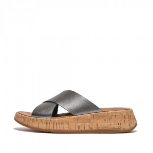 Ciabatte Fitflop F-Mode Metallic Cross Slides Donna Argento | IT-97028NOAD