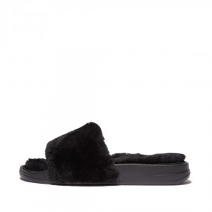 Ciabatte Fitflop Iqushion Shearling Slides Donna Nere | IT-78154HBXN