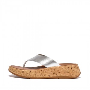 Sandali Fitflop F-Mode Metallic & Cork Donna Argento | IT-60841DJUW