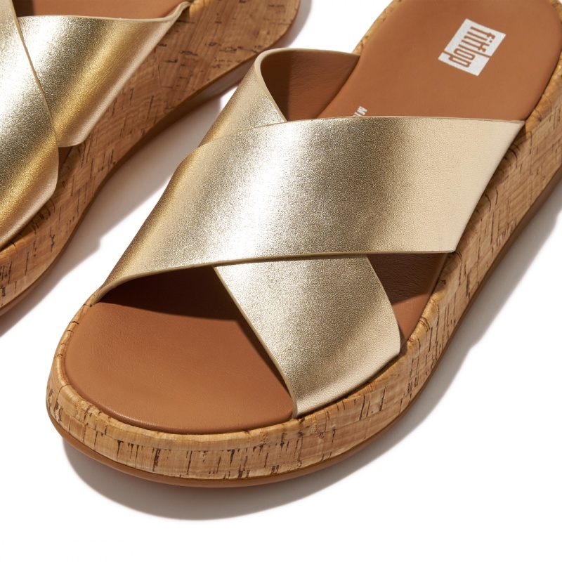 Ciabatte Fitflop F-Mode Metallic Cross Slides Donna Oro | IT-28934CAKM