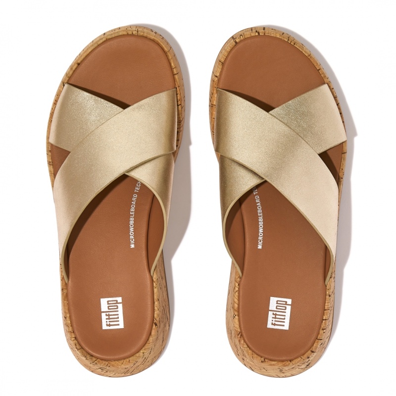 Ciabatte Fitflop F-Mode Metallic Cross Slides Donna Oro | IT-28934CAKM