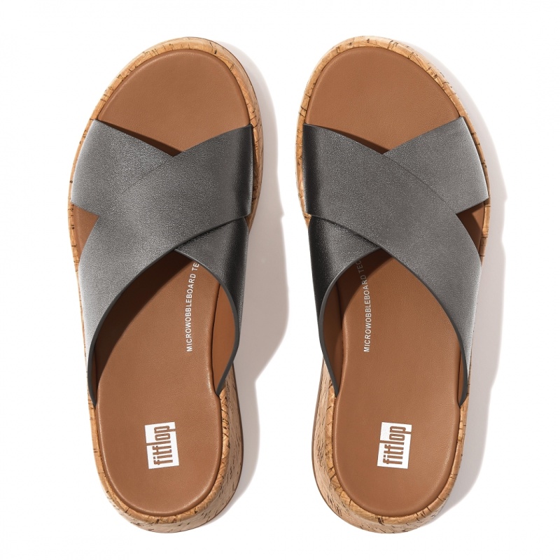 Ciabatte Fitflop F-Mode Metallic Cross Slides Donna Argento | IT-97028NOAD