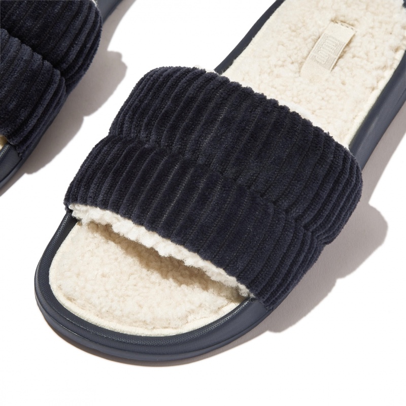 Ciabatte Fitflop Iqushion Corduroy Polyester Slides Donna Blu Marino | IT-45297RPDZ