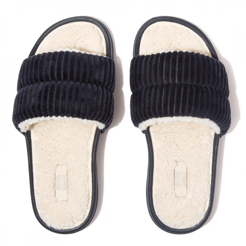 Ciabatte Fitflop Iqushion Corduroy Polyester Slides Donna Blu Marino | IT-45297RPDZ