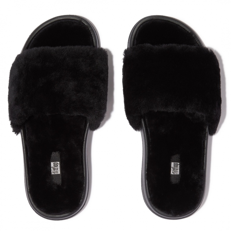 Ciabatte Fitflop Iqushion Shearling Slides Donna Nere | IT-78154HBXN