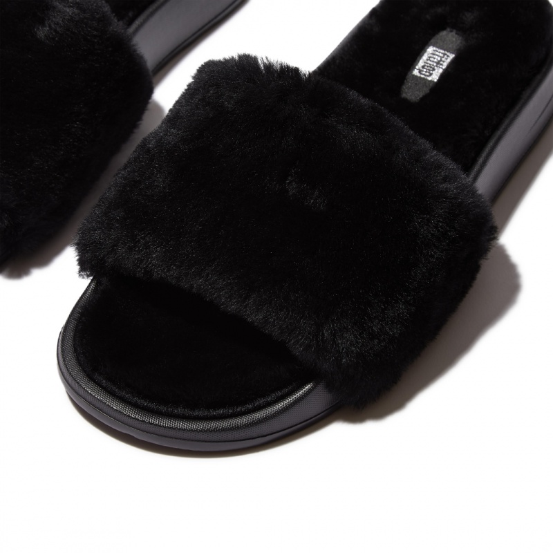 Ciabatte Fitflop Iqushion Shearling Slides Donna Nere | IT-78154HBXN