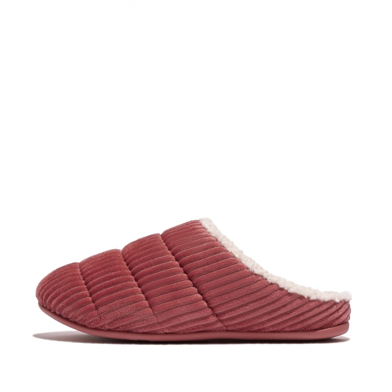 Pantofole Fitflop Chrissie Corduroy Polyester Donna Rosse | IT-07914FGXN