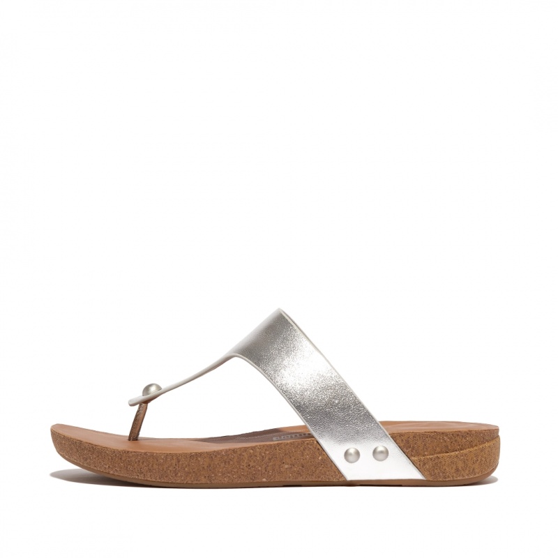 Sandali Con Puntale Fitflop Iqushion Pelle Thongs Donna Argento | IT-98372XSBH