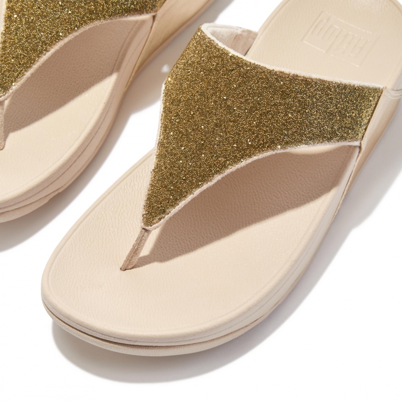 Sandali Con Puntale Fitflop Lulu Tela Pelle Thongs Donna Oro | IT-26341JLCR