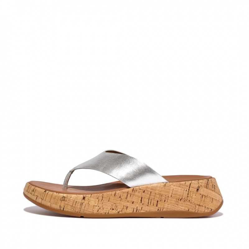 Sandali Fitflop F-Mode Metallic & Cork Donna Argento | IT-60841DJUW