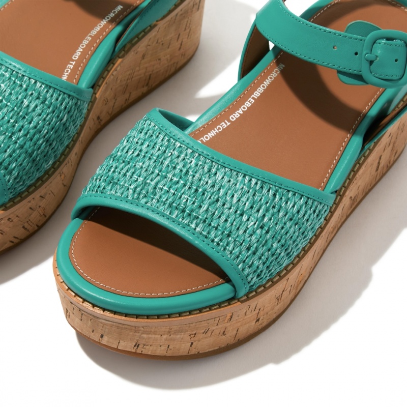 Sandali Zeppa Fitflop Eloise Faux Raffia Back Cinturino Donna Blu | IT-34260IULA