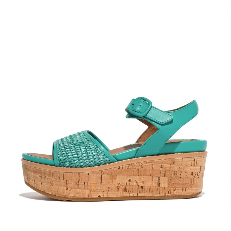 Sandali Zeppa Fitflop Eloise Faux Raffia Back Cinturino Donna Blu | IT-34260IULA