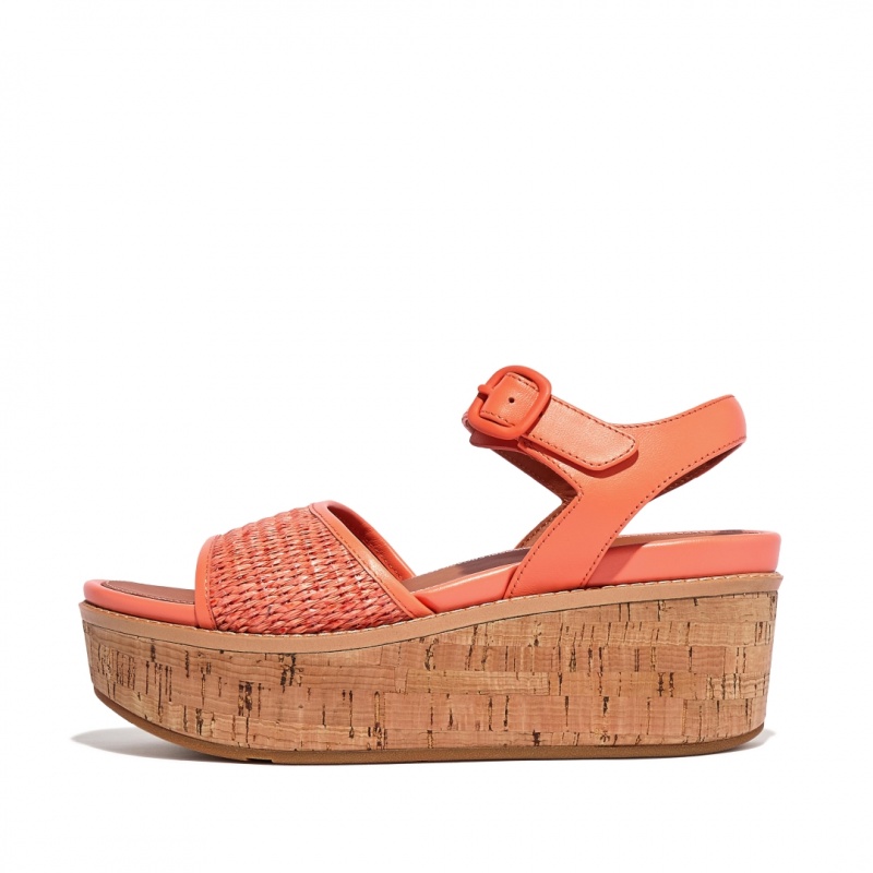 Sandali Zeppa Fitflop Eloise Faux Raffia Back Cinturino Donna Arancioni | IT-59217AQZM